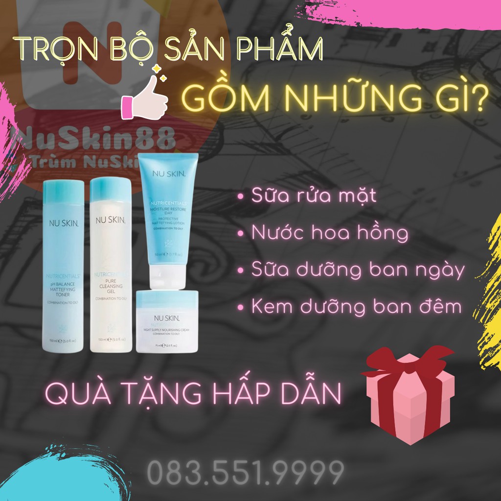 [ CHÍNH HÃNG 100% ] [INBOX NHẬN GIÁ SỈ] Bộ 4 sp Nutricentials cho da dầu Nuskin NuSkin 88