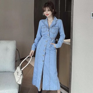 Đầm jean nữ cao cấp thiết kế thắt đai kiểu dáng sang chảnh NP91