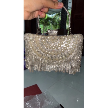 Bóp Đầm Đeo Vai Gắn Hạt Trang Trí Cao Cấp