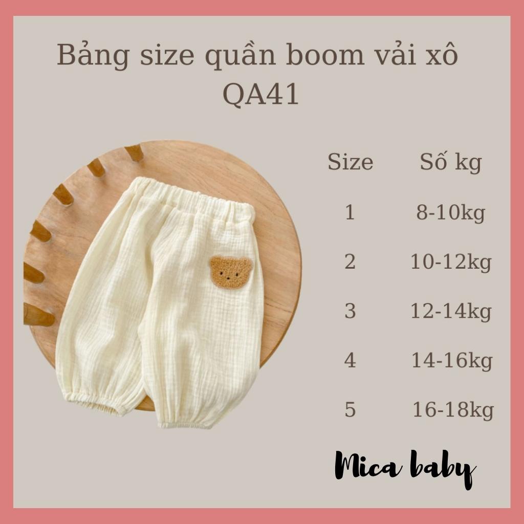Quần dài cho bé trai bé gái dáng boom chất vải xô Muslin QA41, quần boom trẻ em bo chun Mica baby