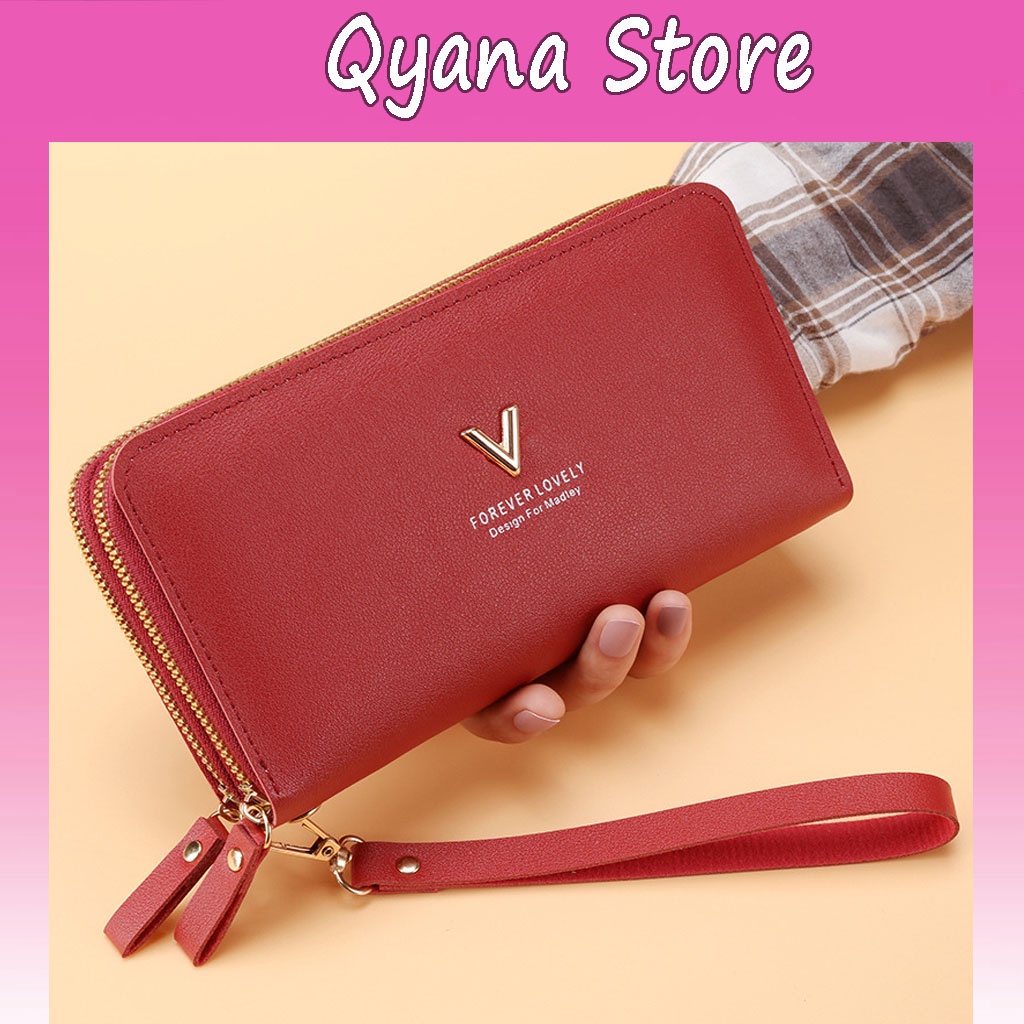 Ví nữ dài đẹp giá rẻ đựng tiền cầm tay thời trang chữ V QYANA STORE VD18
