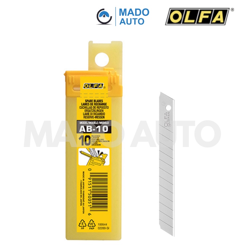Hộp 10 lưỡi dao kiêm hộp bẻ lưỡi dọc giấy OLFA AB-10B MADO AUTO