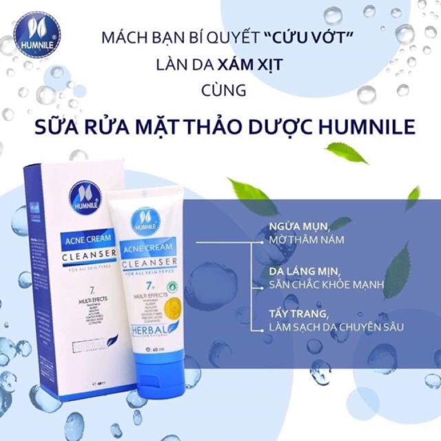 ( kèm quà) SỮA RỬA MẶT THẢO DƯỢC HUMNILE Ngừa Mụn Da Láng Mịn