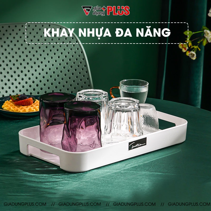 Khay nhựa ABS cao cấp chữ nhật đựng đồ đa năng cho gia đình, có tay cầm chắc chắn (hàng chính hãng JIANXIA)