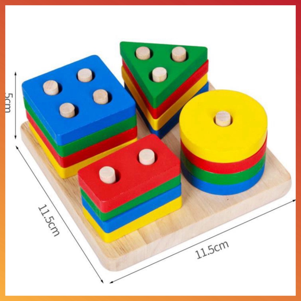 [ẢNH THẬT] Bộ thả hình khố gỗ 4 cột trụ giáo cụ Montessori