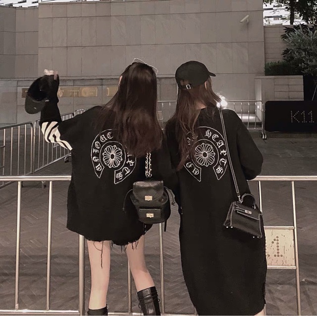 Áo khoác len cardigan CH màu đen dáng ngắn và dáng dài form rộng sọc tay thêu chữ Ulzzang siêu chất