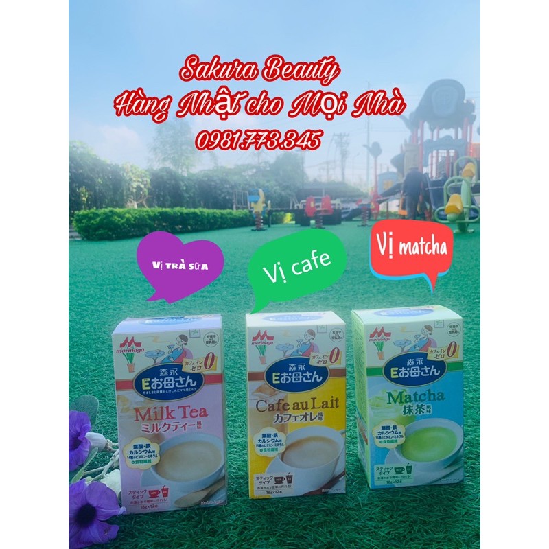 Sữa bầu MORINAGA Nội Địa Nhật 18Gr x 12 gói vị Cafe, Trà sữa, Trà xanh