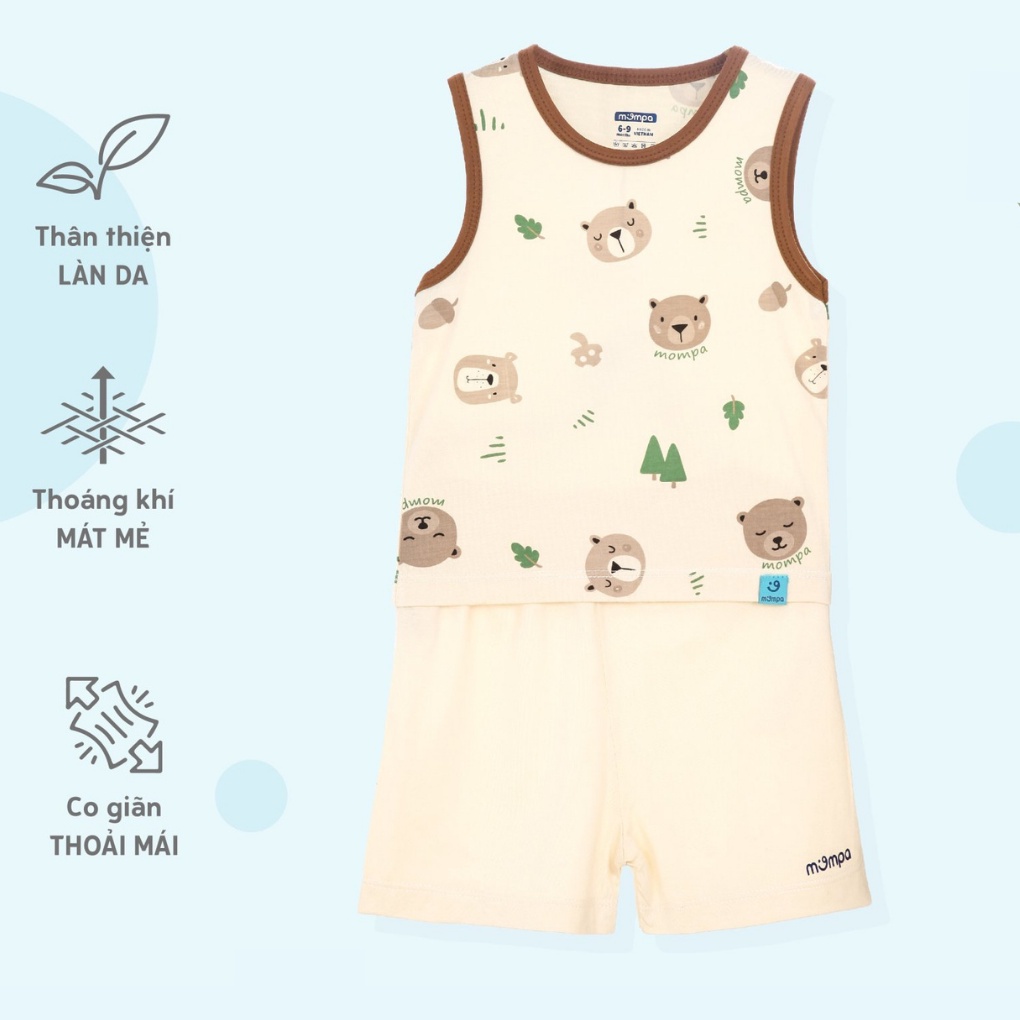 Bộ Quần Áo Ba Lỗ Mompa Bamboo - Quần Áo Bé Trai, Bé Gái (Size Từ 6 - 9 Tháng Đến 3 Tuổi)