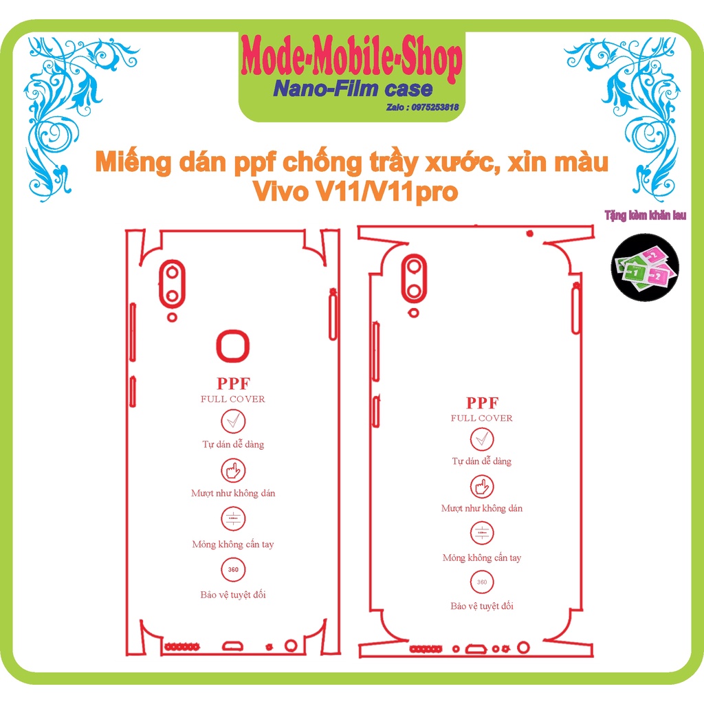 miếng dán ppf chống trầy xước điện thoại vivo v11/v11pro
