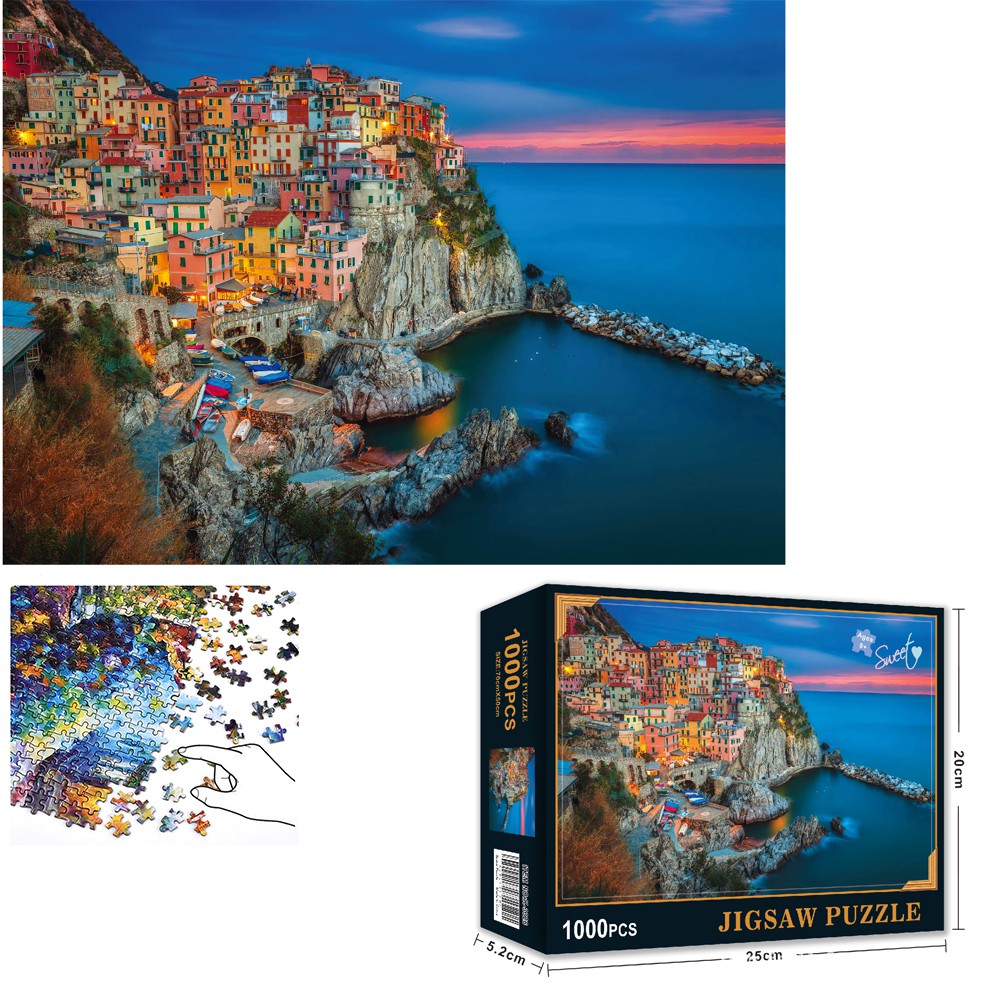 Bộ Tranh Ghép Xếp Hình 1000 Pcs Jigsaw Puzzle (Tranh ghép 70*50cm) Cinque Terre Ý Bản Thú Vị Cao Cấp-H36