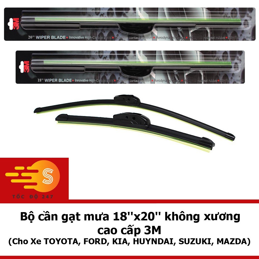 Bộ cần gạt mưa 18''x20'' không xương cao cấp 3M Cho Xe TOYOTA, FORD, KIA, HUYNDAI, SUZUKI, MAZDA