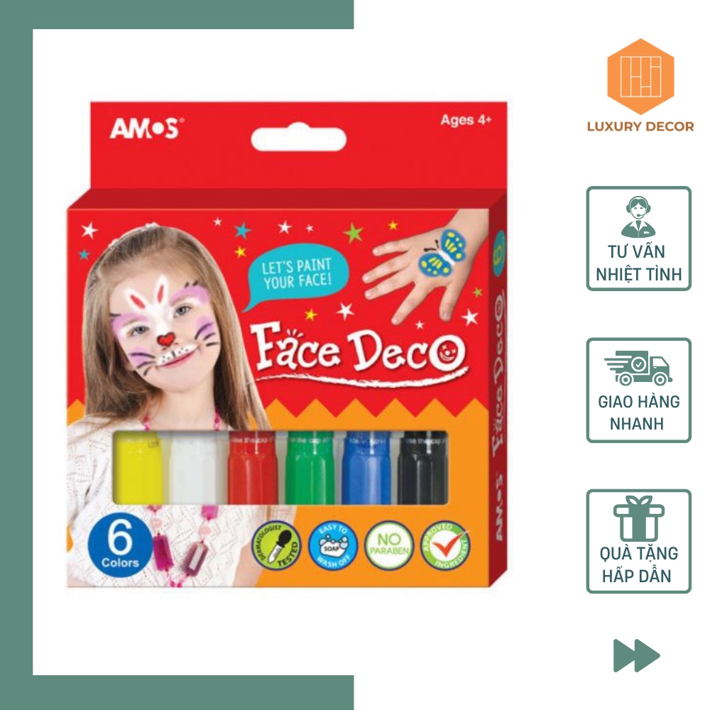Màu Vẽ Mặt Và Cơ Thể Amos Face Deco Hàn Quốc Dạng Sáp Tiện Lợi An Toàn Khi Sử Dụng Bộ 6 Màu