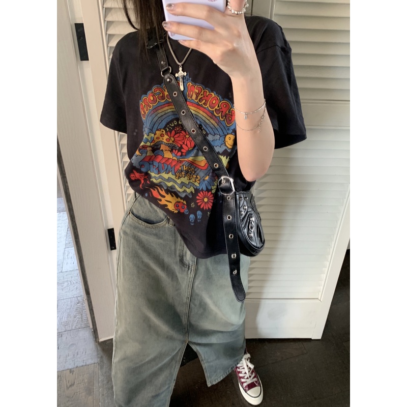 Áo Thun Nữ Ngắn Tay In Hình Hoạt Hình Phong Cách retro