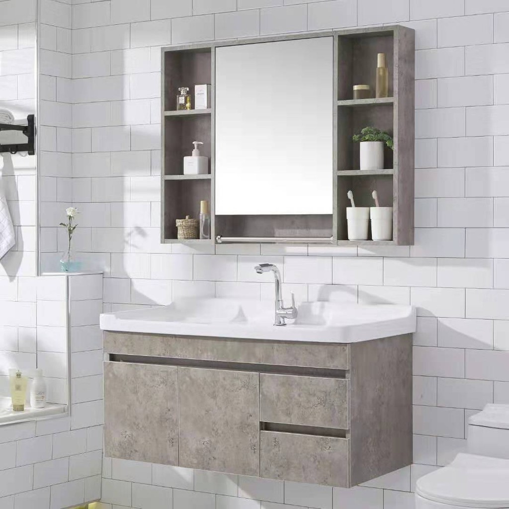 Tủ phòng tắm kiểu Bắc Âu kết hợp hiện đại đơn giản, chậu rửa bằng gỗ nguyên khối nhà vệ sinh trang điểm | BigBuy360 - bigbuy360.vn