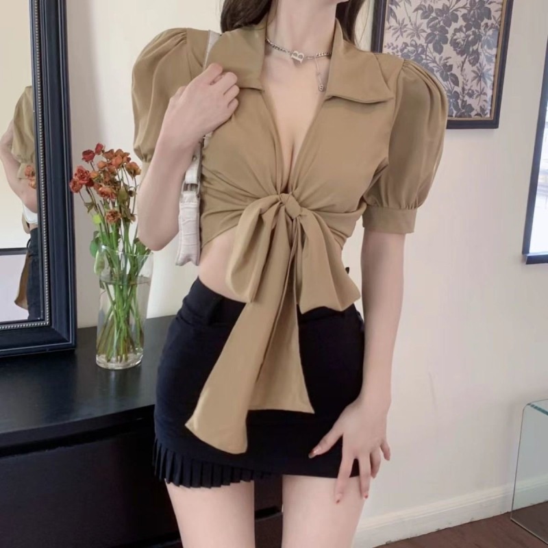 Áo Kiểu Tay Ngắn Cổ Chữ V Thời Trang Mùa Hè Quyến Rũ Cho Nữ