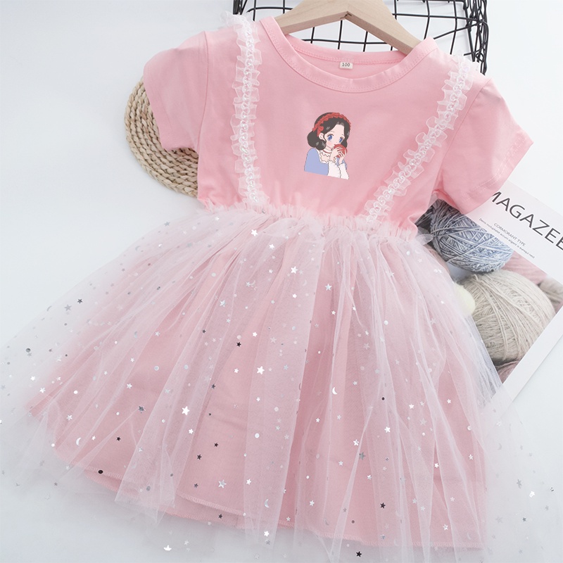 Đầm Công Chúa Phối Ren Đính Kim Sa Nhiều Màu Dễ Thương Thời Trang Cho Bé Gái 2022