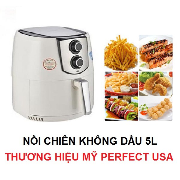 NỒI CHIÊN KHÔNG DÂU PERFECT USA 5 LÍT TẶNG BỘ 5 NỒI TRÁNG MEN CAO CẤP VÀ BỘ 5 THỐ INOX