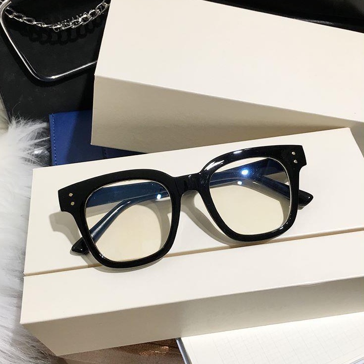 Mặt kính gọng đen phẳng chống tia UV thời trang Hàn Quốc kiểu mới dành cho học sinh nam và...
