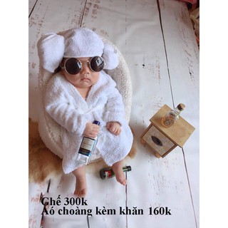 Set áo choàng tắm + khăn choàng vải nhung mềm mại đạo cụ chụp ảnh cho bé