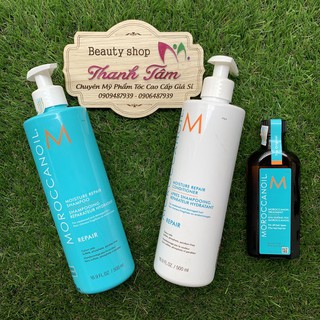 Combo Gội xả và tinh dầu dưỡng Fanola Moroccanoil Moisture Repair 500mlx2/100ml