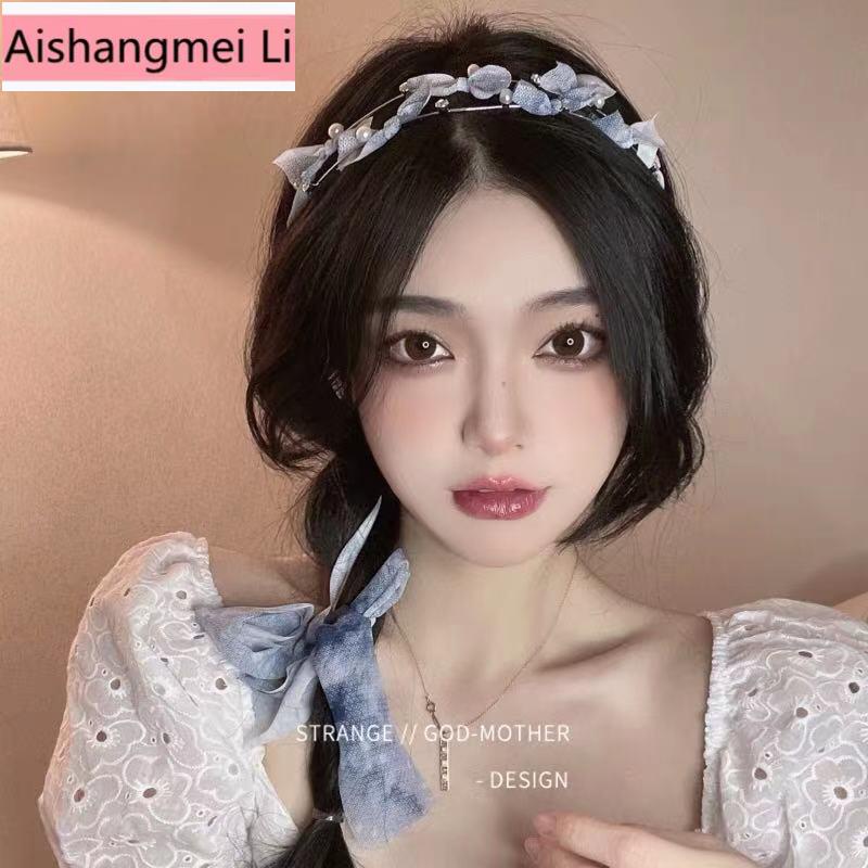 Dây Cột Tóc Đính Nơ Hai Lớp Đính Ngọc Trai Thời Trang Mùa Hè Dành Cho Nữ