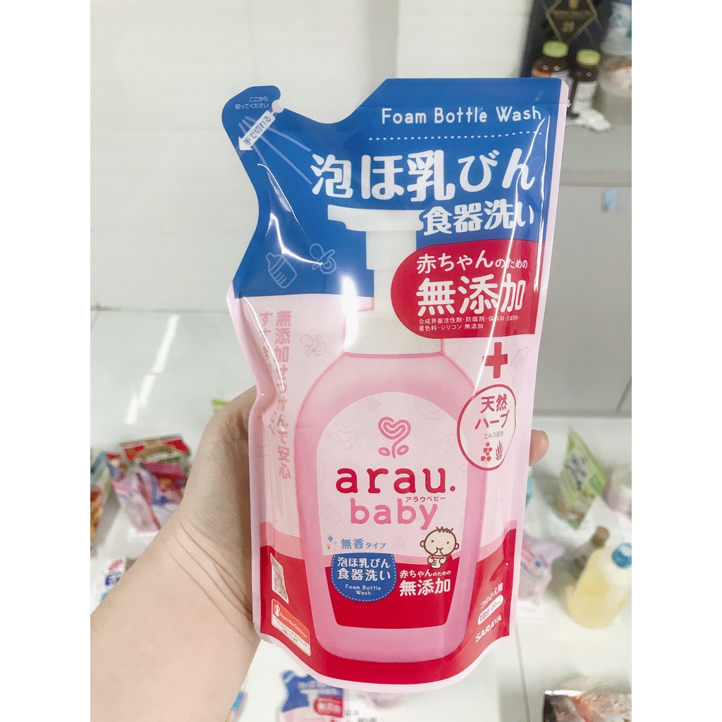 Nước rửa bình sữa Arau Baby 500ml, túi dung dịch rữa bình sữa cho bé Nhật Bản - Susu