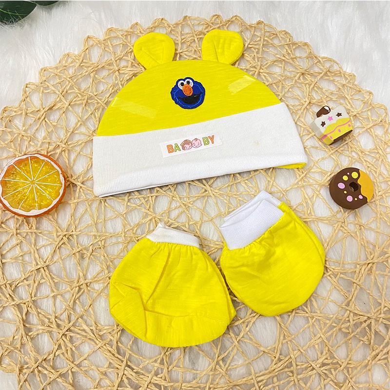 Set mũ kèm bao tay bao chân cho bé sinh sinh đáng yêu_PK94
