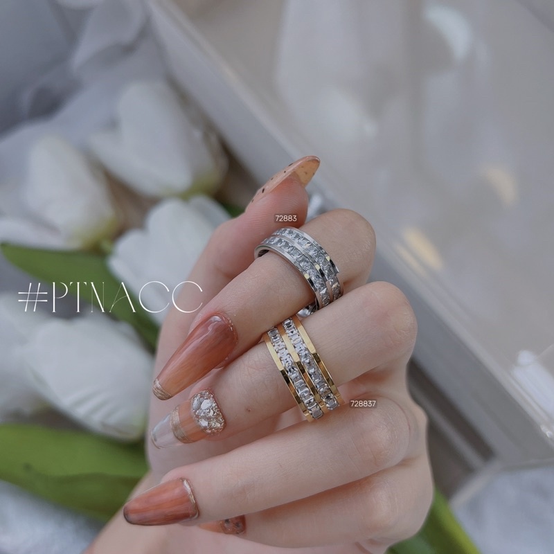 Nhẫn titan full đá paguet, nhẫn 2 hàng đá .PTNACC.