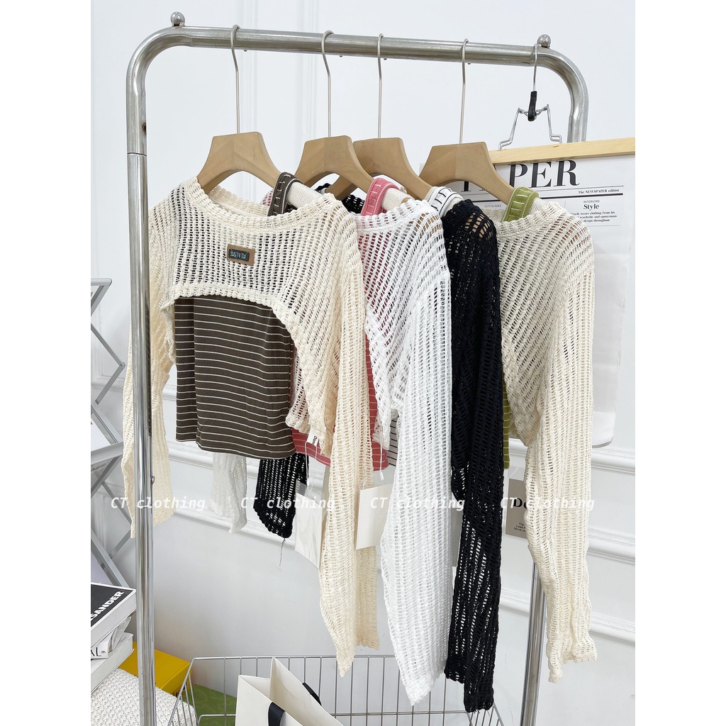 Set len lưới mỏng Thucucstore Set áo khoác cardigan lưới và áo hai dây hàng Quảng Châu loại 1