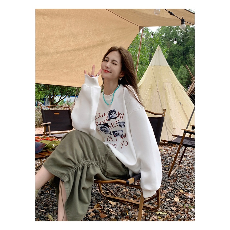 Áo Nỉ Dài Tay Cổ Tròn Dáng Rộng In Chữ Giản Dị Thời Trang Mùa Thu Dành Cho Nữ