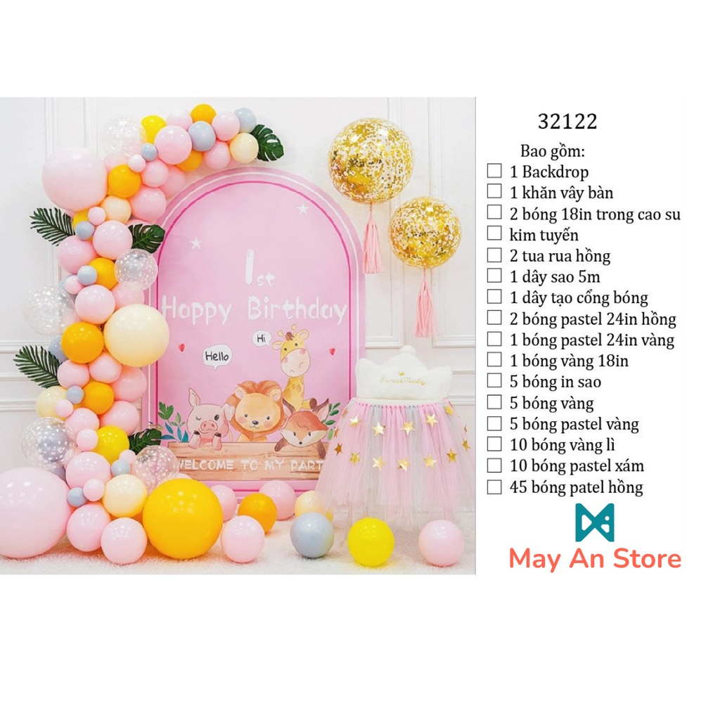Combo bong bóng trang trí sinh nhật tông hồng hình muông thú