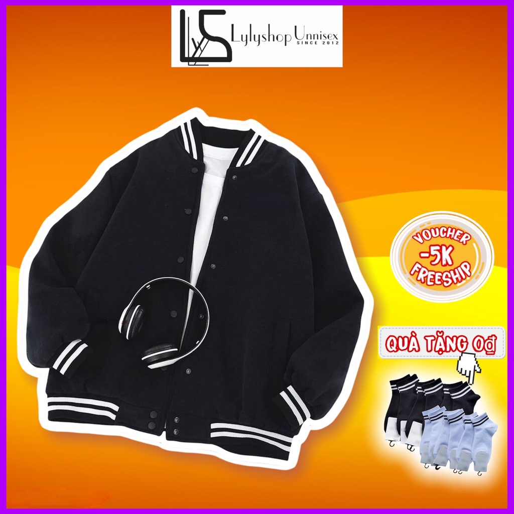 Áo khoác bomber basic Lylyshop Unisex, kiểu áo khoát oversize form rộng chất vải nhung tăm 2 lớp dày dặn