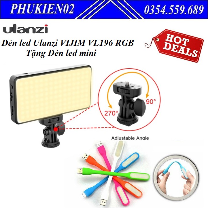 Đèn led video Ulanzi VIJIM VL196 RGB Tặng kèm Đèn led mini cắm cổng usb siêu sáng - Hàng chính hãng