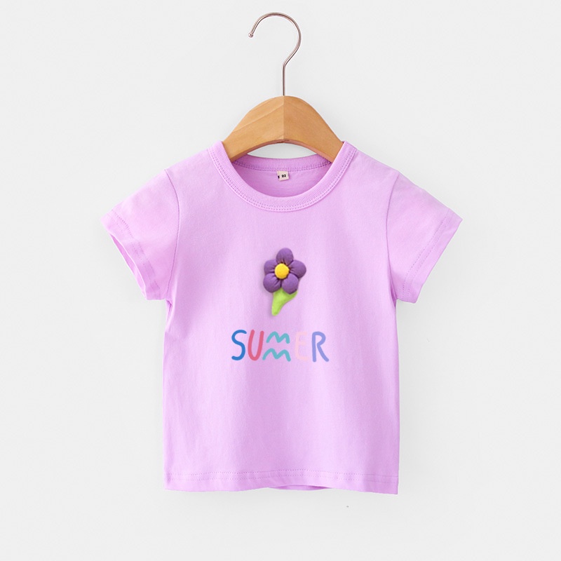Áo Thun Cotton Tay Ngắn Họa Tiết Hoa 3D Đáng Yêu Thời Trang 2022 Dành Cho Bé Gái