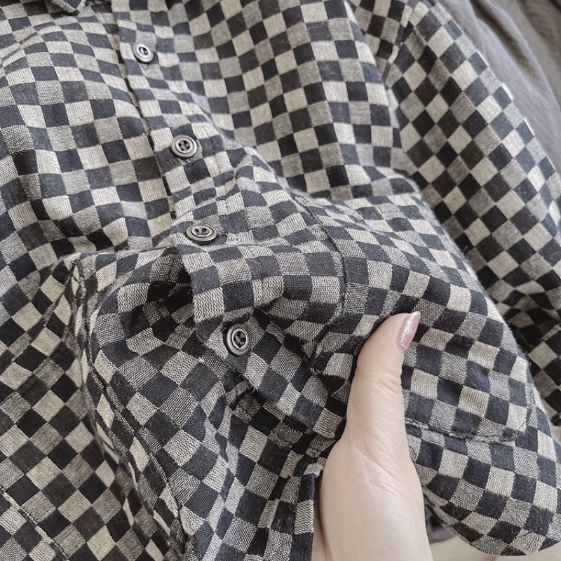 Áo Sơ Mi Caro Chất Liệu Cotton Mềm Mại Phong Cách Retro Hàn Quốc Cho Bé Trai