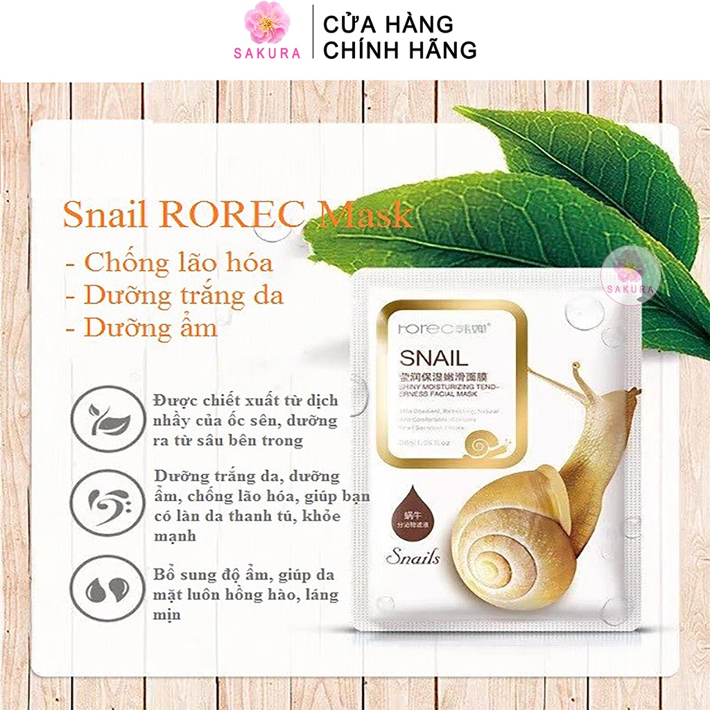 Mặt nạ giấy dưỡng ẩm tinh chất ốc sên SNAIL ROREC giúp trắng da cấp ẩm nội địa trung SAKURA 30ml