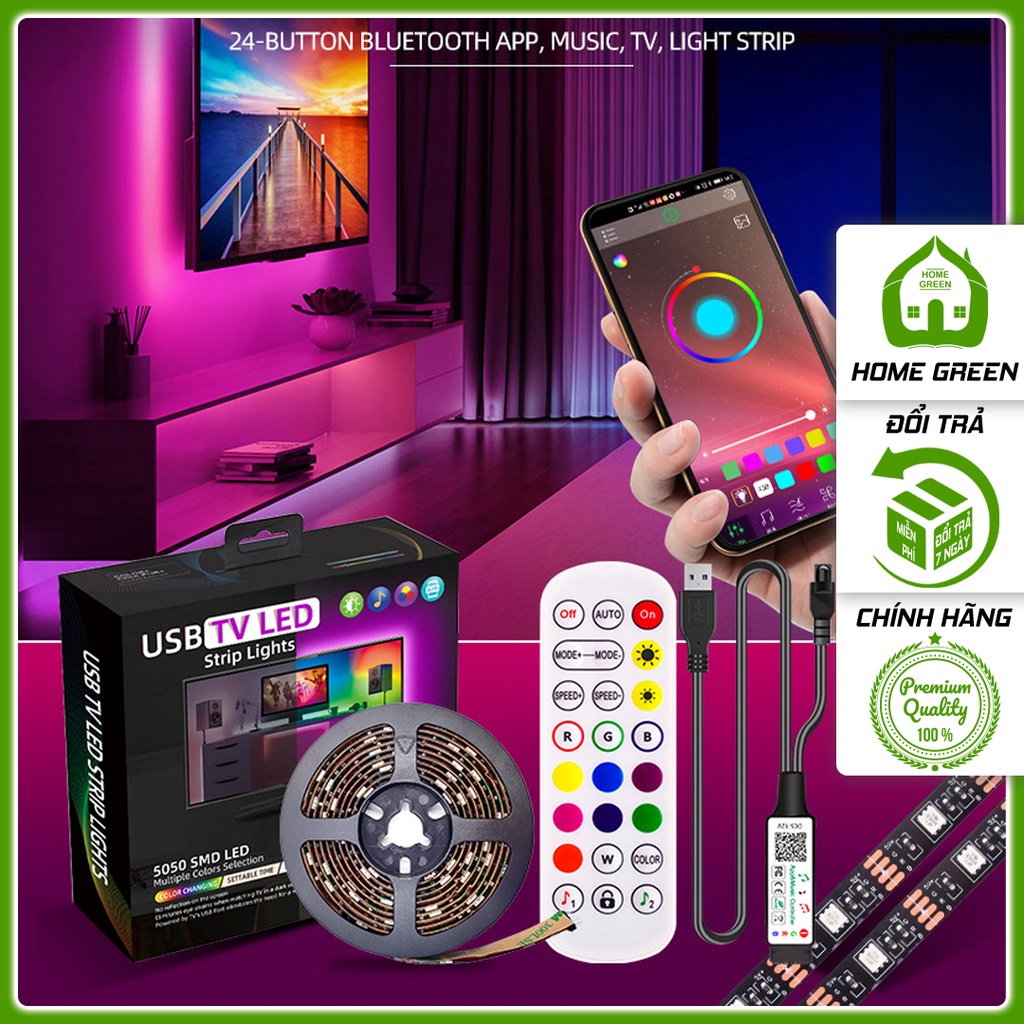 Đèn led dây Tiktok đổi màu 5050 RGB cảm biến nhạc, kết nối app bluetooth 10m, 5m, 3m, 2m