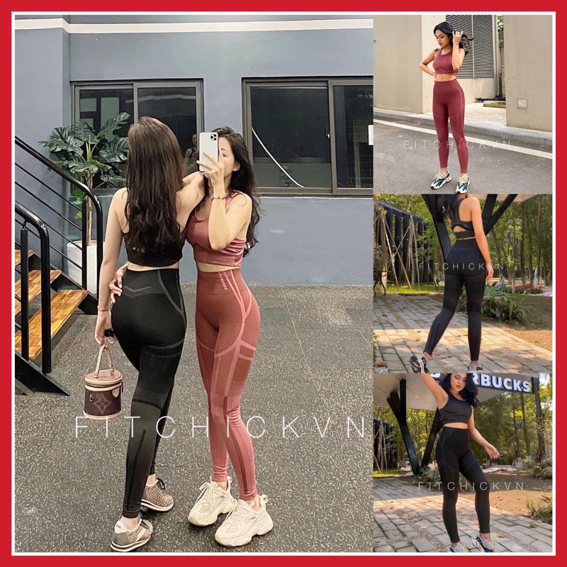 Bộ tập gym nữ ba lỗ chun dệt viền trắng