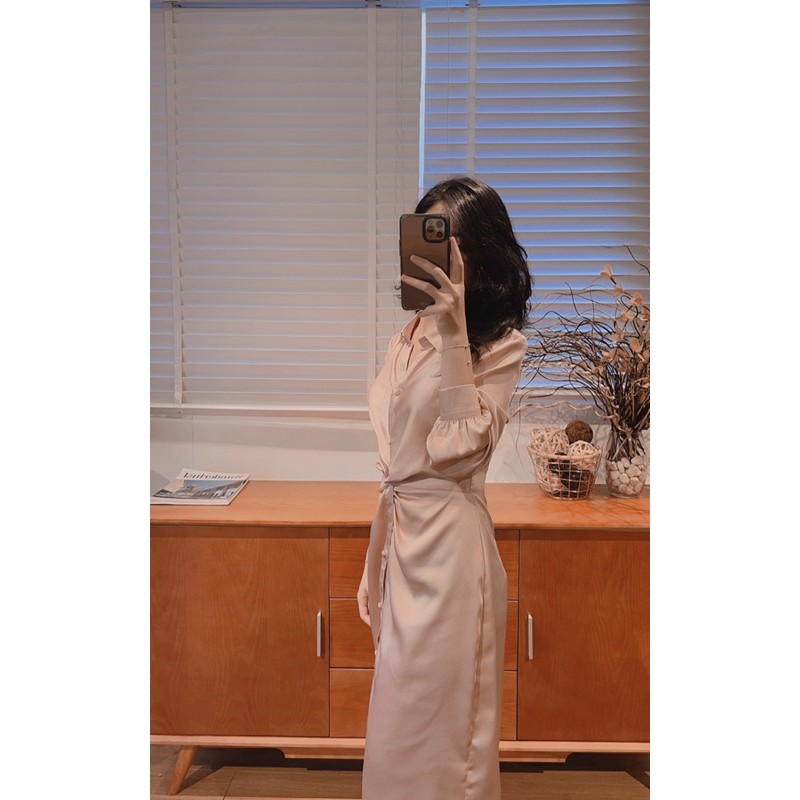 Váy sơ mi xoắn eo vải lụa | BigBuy360 - bigbuy360.vn