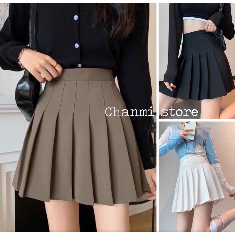 Chân váy xếp ly lưng cao phong cách hàn quốc( có quần kèm trong)