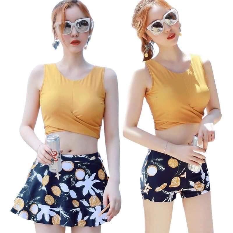 [Mã FASHIONHOT19 giảm 10K đơn bất kỳ] Bộ bơi 3 mảnh màu vàng- đỏ hoạ tiết cực đẹp | BigBuy360 - bigbuy360.vn