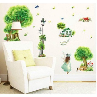 decal dán tường cây xanh