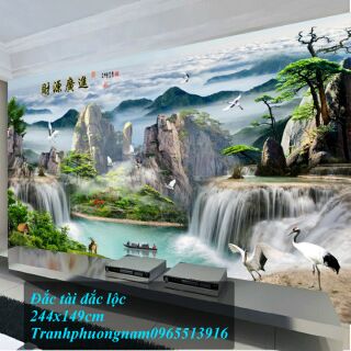 Tranh thêu phong cảnh đắc tài đắc lộc khổ cực lớn 244x149cm