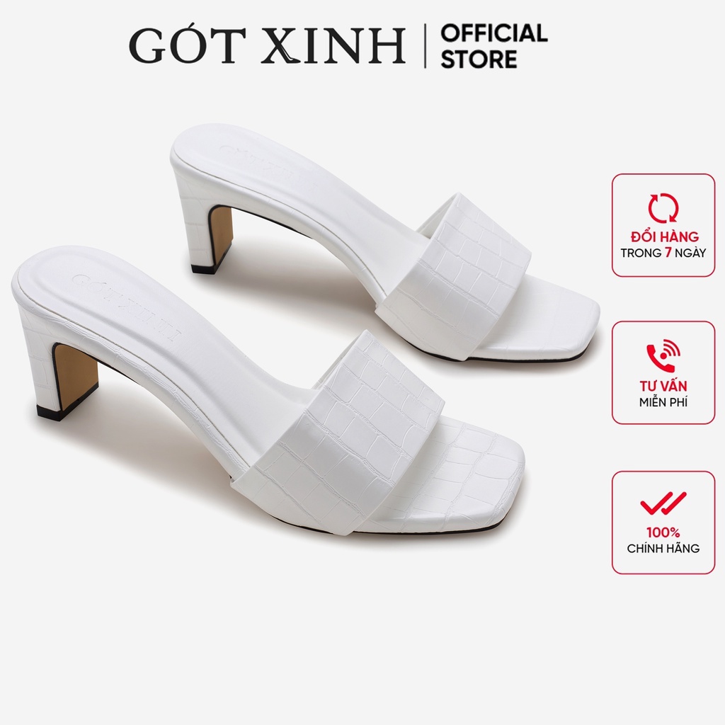 Dép cao gót nữ GÓT XINH D21 nhiều màu quai ngang dập vân da rắn đế cao 4cm