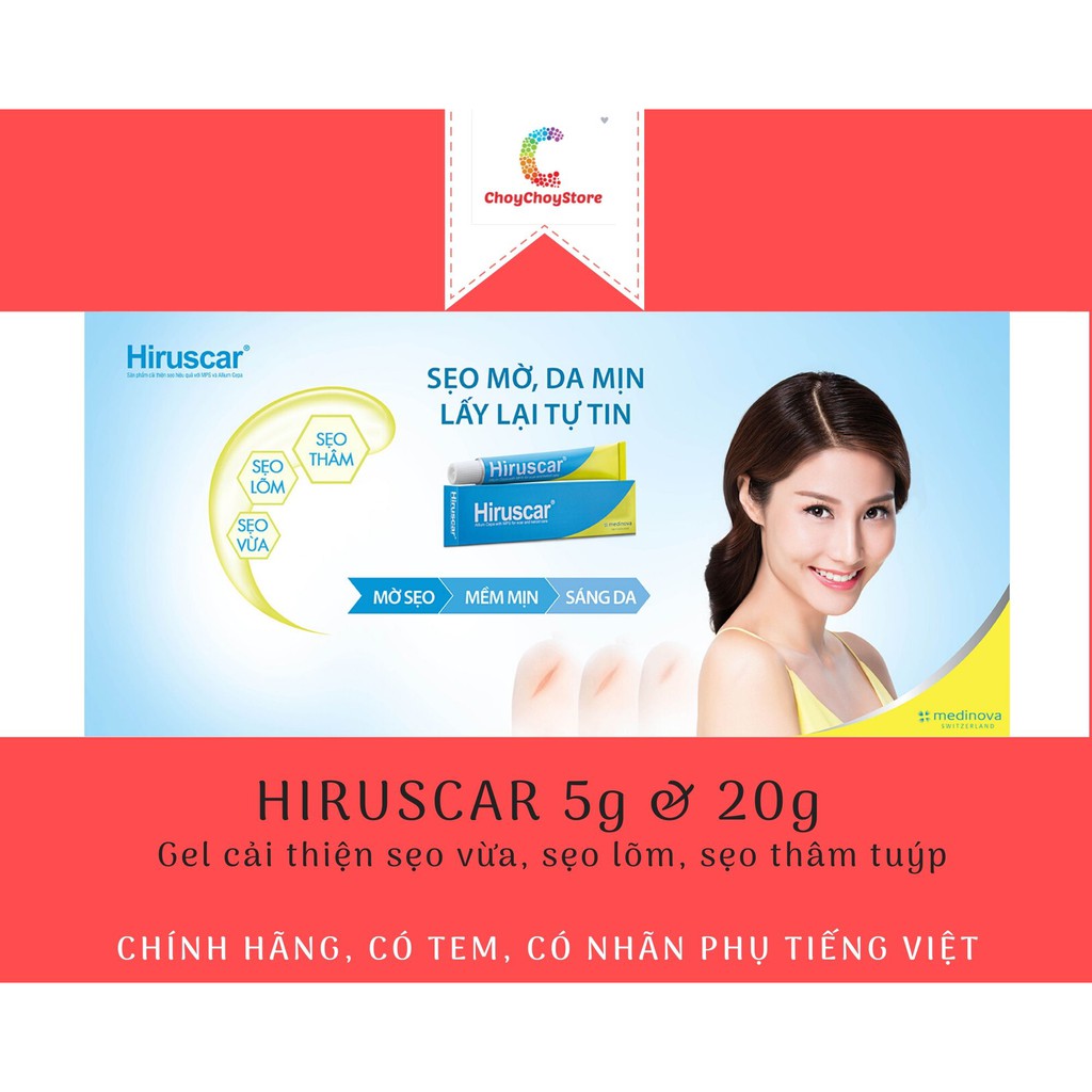 [CHÍNH HÃNG CÓ TEM] [HSD 2022] HIRUSCAR 5g & 20g - Gel cải thiện sẹo vừa, sẹo lõm, sẹo thâm tuýp 5g & 20g