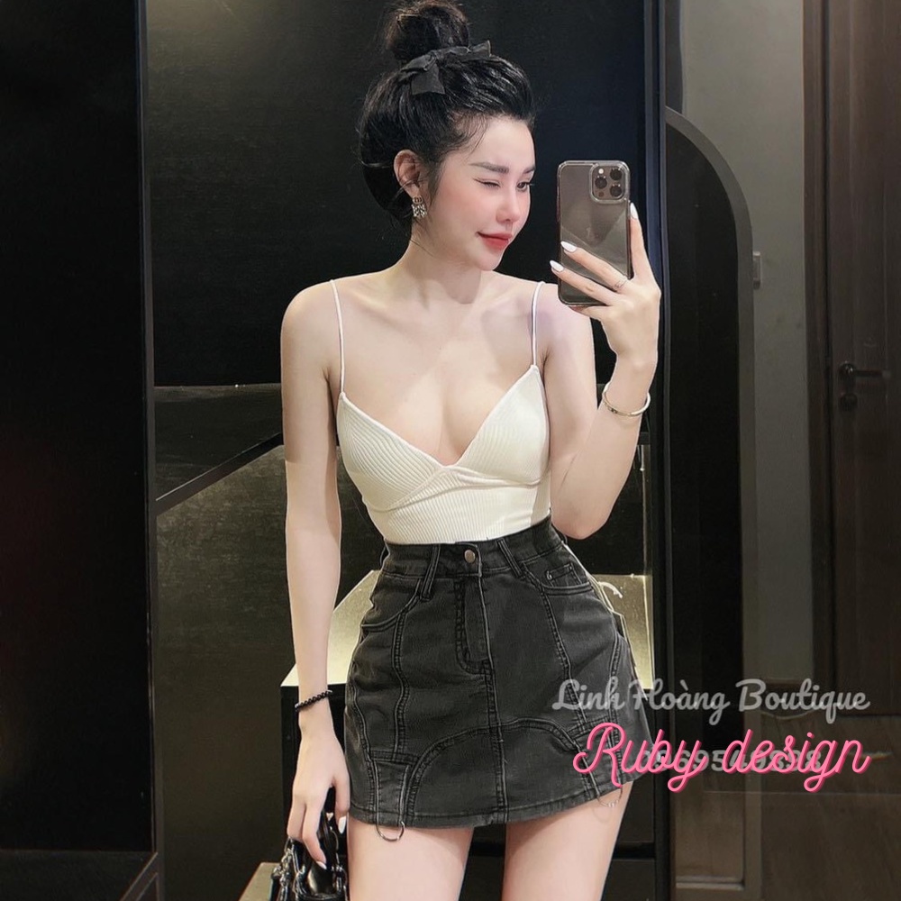 Bra áo bra nữ thun gân mảnh mút liền màu siêu Tây khoét ngực sâu phong cách sexy dễ phối đồ Ruby design