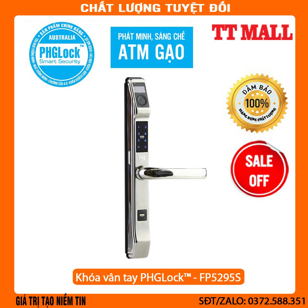 Khóa vân tay,mã số,thẻ từ cho cửa nhôm,cửa inox PHGLock™ - FP5295S chính hãng bảo hành 24 tháng .