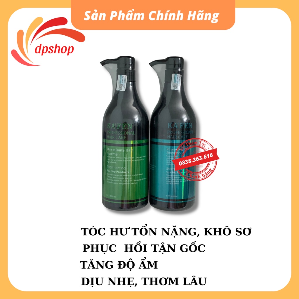 Cặp dầu gội KAFEN 800ml hoàn hình xanh phục hồi tóc khô xơ hư tổn chính hãng