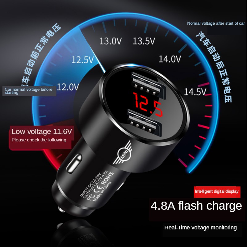 Tẩu Sạc Điện Thoại USB Mini Có Màn Hình Hiển Thị Kỹ Thuật Số Cho Xe Hơi BMW