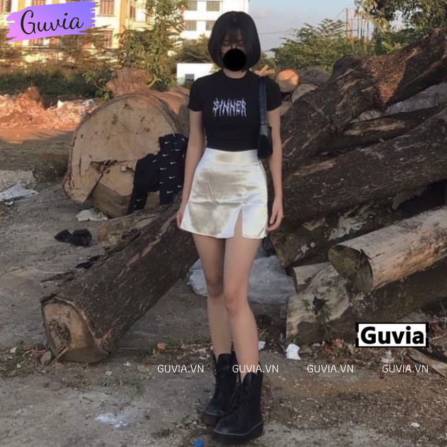 Áo Croptop Ôm Body Nữ SINNER Cổ Tròn Tay Ngắn, Áo Thun Croptop Kiểu Sexy In Họa Tiết GUVIA CR67